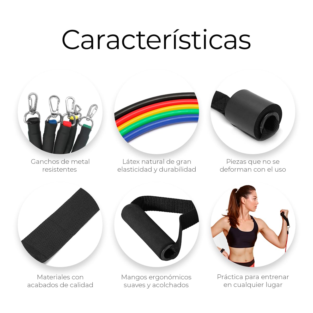 Raganet, Juego de Bandas de Resistencia de 11 Piezas, Incluye 5 Bandas Apilables para Ejercicios con Asas, Bolsa de Transporte, Correas para Tobillo y Accesorio de Anclaje para Puerta