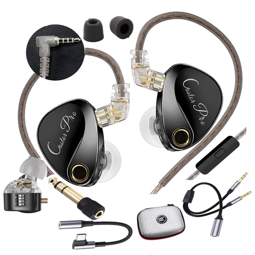 Zengli Kz Castor Pro Auriculares de Alta fidelidad 2 Armadura Equilibrio tunable Alta Gama dinámicos Auriculares (Bajos mejorados) (Negro,con micrófono，4 Accesorios)