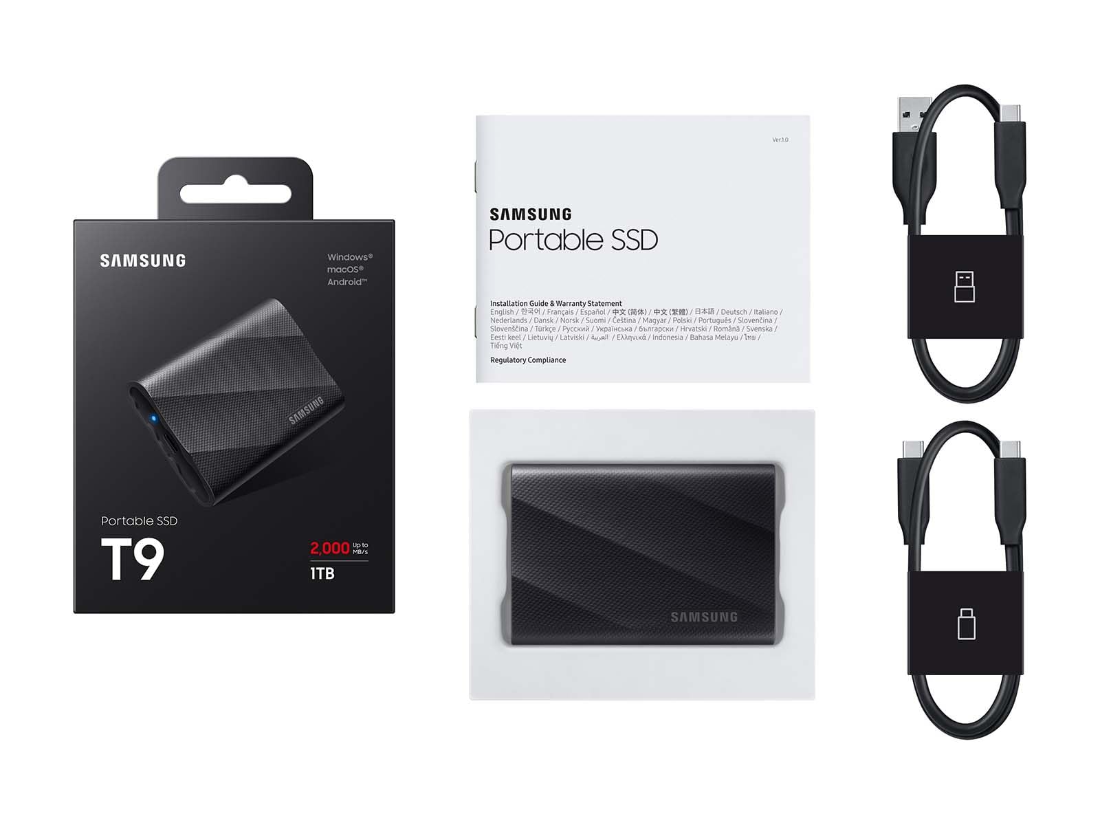 Samsung T9 2TB, SSD portátil, hasta 2000 MB/s, USB 3.2 Gen 2x2 (20 Gbps) NVMe, Resistente, para fotógrafos, Creadores de Contenido y Juegos, Unidad Externa de Estado sólido (MU-PG2T0B/AM)