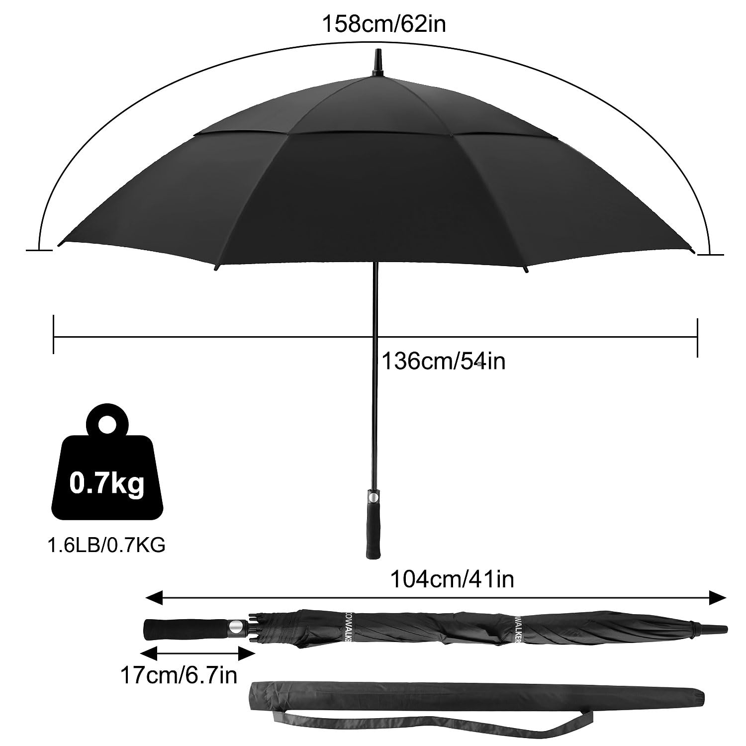Paraguas de Golf Extra Grandes,Paraguas de Golf Pro-Line de Gran Tamaño con Doble Toldo Ventilado a Prueba de Viento Impermeable para Hombres y Mujeres (Negro)