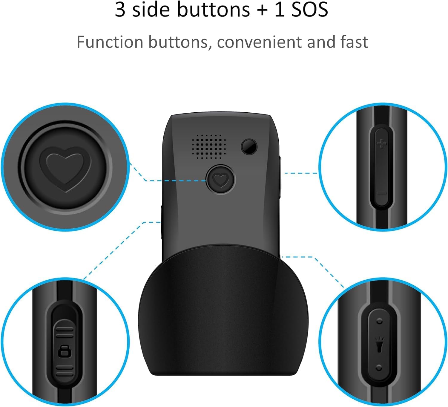 KELIN artfone 4G Teléfono Móvil para Personas Mayores con Botón Grande, Teléfono Basico para Ancianos 4g/LTE, con Función SOS, Volumen Alto, 1800 mAh con Base de Carga, Un Solo SIM, Linterna (Negro)