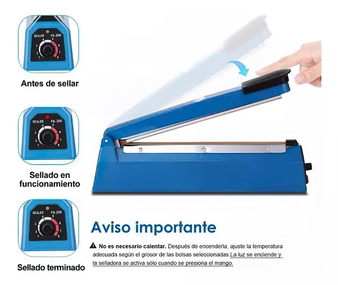 Sellador de Bolsas de Plástico, Máquina Selladora por Impulso Manual 12 Pulgadas, Quick Heat Sealer Maquina Sellador Térmico de Bolsas de PE y PP(30 CM)