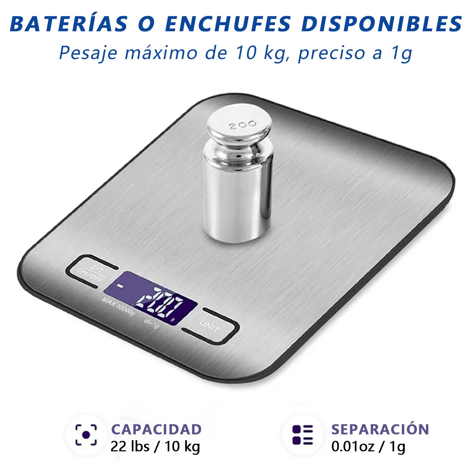 DQST Bascula Digital Cocina, Báscula para Alimentos, Utilizable con Carga USB y Batería (incluida), con Pantalla LCD, 10 kg / 22 lbs, Precisión de 1 g, Una Bascula Gramera Imprescindible en la Cocina.