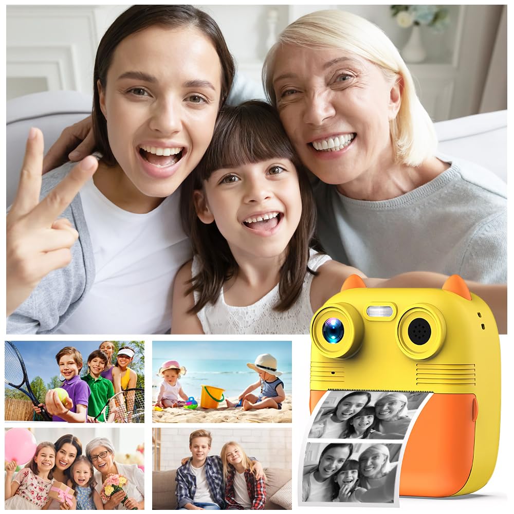 JESWO Cámara Infantil, Cámara Instantánea para Niños, Tarjeta SD de 32 GB Cámara de impresión instantánea para niños de 3 a 12 años