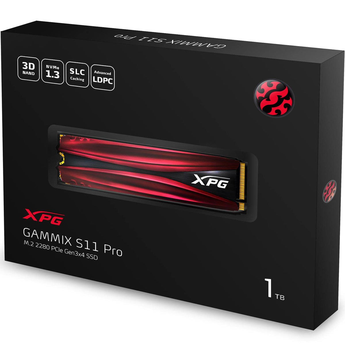 ADATA XPG GAMMIX S11 Pro Unidad de Estado Sólido (SSD) 1TB PCIe Gen3x4 M.2 2280 3D NAND NVMe 1.3, con Disipador, 1TB, Color Rojo con Negro (AGAMMIXS11P-1TT-C)
