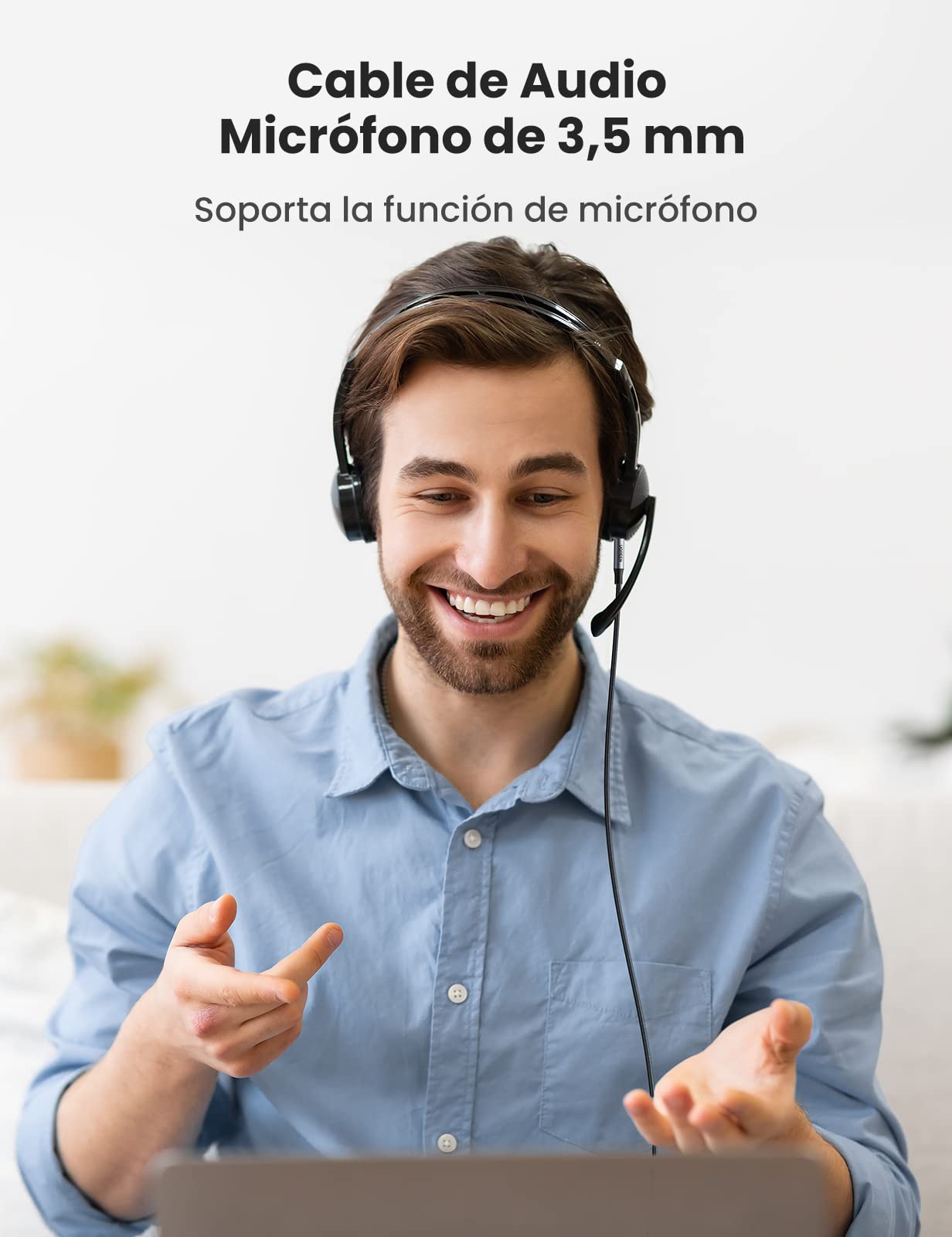 UGREEN Cable Auxiliar 2M, 3.5mm Cable Macho Macho, 4 Polos, Nylon Trenzado, Cable Audio Estéreo Compatible con iPhone, iPad, Celular, Tabletas, Estéreos del Automóvil, Auriculares