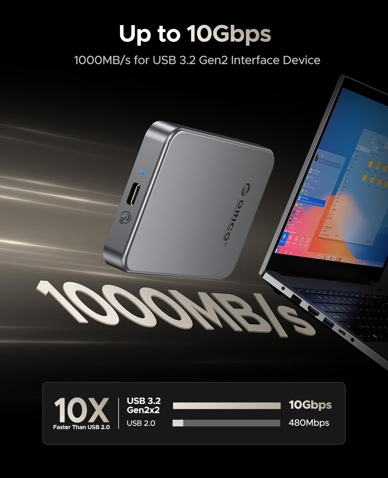 ORICO 512 GB SSD magnético, Carga PD100W, 4K ProRes HDR, 1000MB/s USB 3.2, Unidad Externa portátil para iPhone 16/15, portátiles, tabletas, aleación de Aluminio, Resistente a caídas - K10