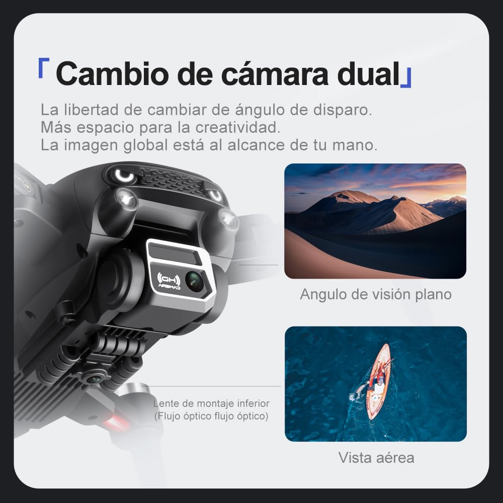 Dron S2S con cámara para adultos, Mini Drone FPV WiFi plegable de doble cámara 6K, Cuadricóptero RC con motor sin escobillas, Evitación de obstáculos, Modo sin cabeza, Flujo óptico, Retención de altitud, 3 baterías, Regalos para adultos