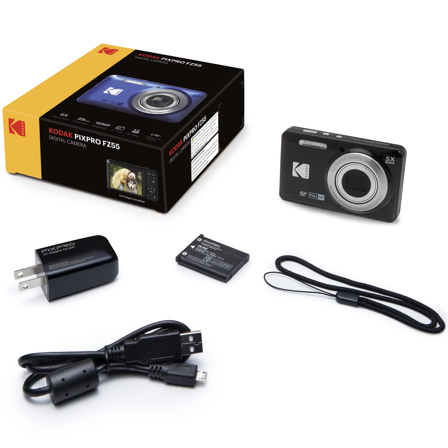 Kodak PIXPRO FZ55 Digital Camera, Black Bundle with Lexar 32GB High-Performance 800x UHS-I SDHC Memory Card + Deco Photo Point and Shoot Field Bag Camera CaseL8