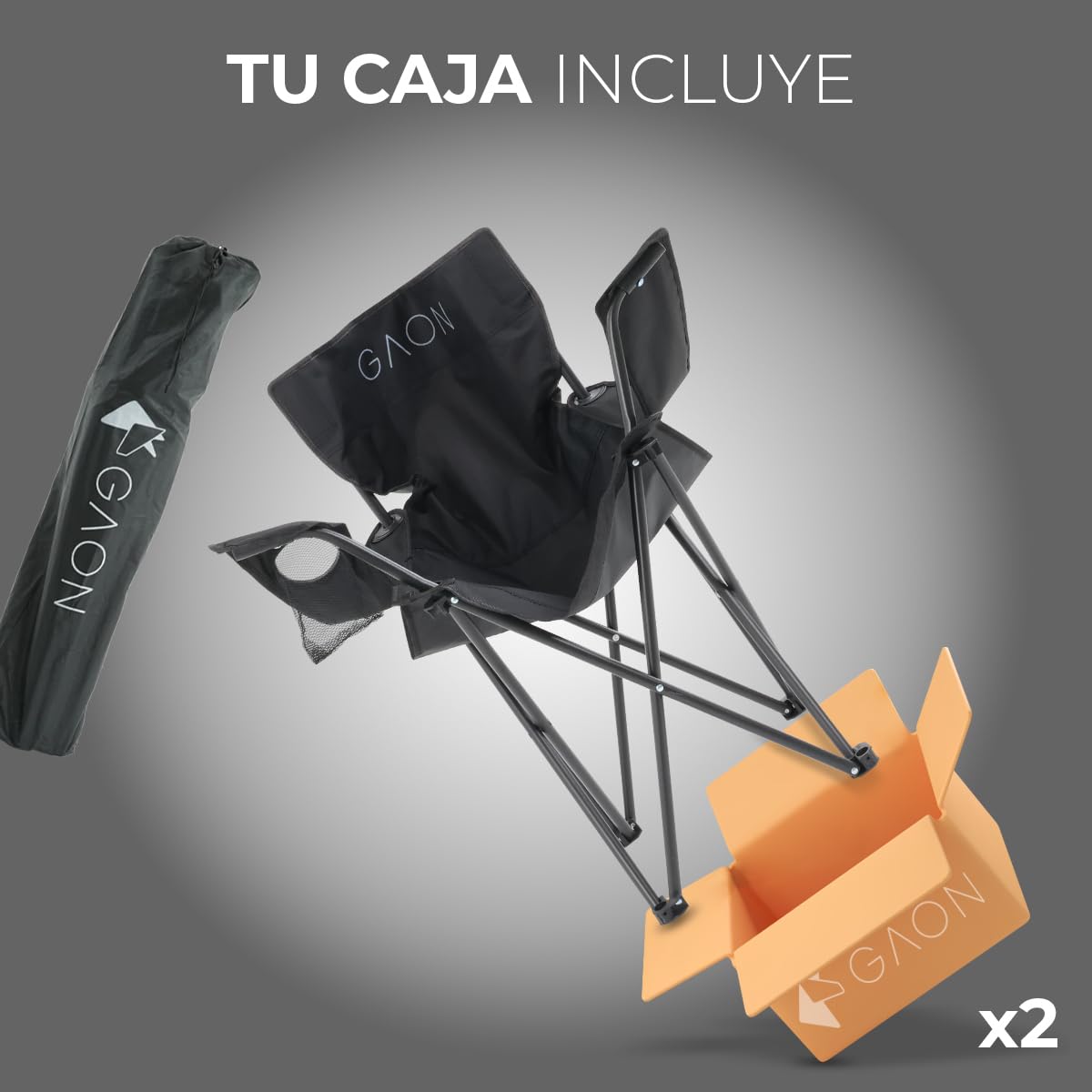DURALIFE GAON. 2 Sillas Plegables para Camping, Jardin, Playa o Pesca Portatil Ultraligera de Lona Impermeable (Negro