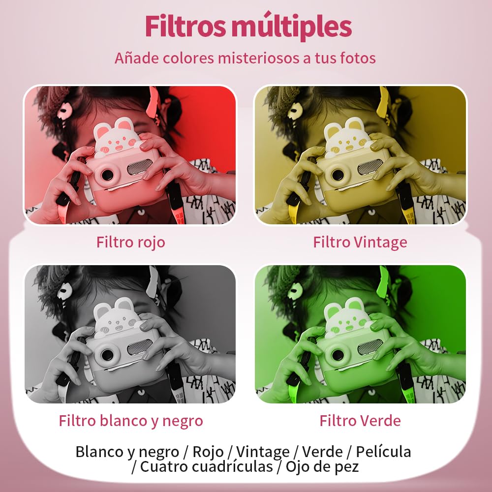 Vantisan Cámara para niños con Impresión Instantánea de 48 MP y 1080P, Camara Instanea con tarjeta SD de 32 GB, Papel de impresión, Cámara digital de selfies y video, regalos para niños de 3 a 12 años