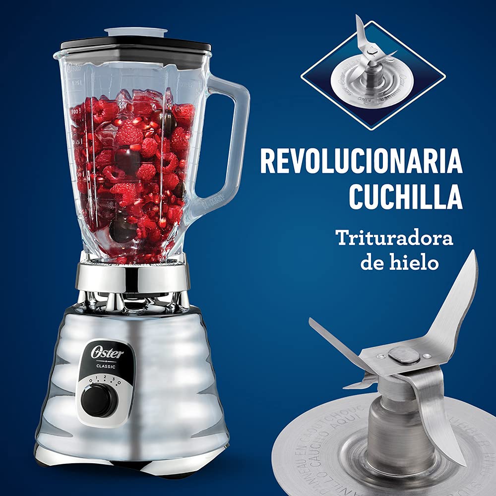 Oster Licuadora Clásica Cromada, con Perilla Ergonómica, de 3 Velocidades, Color Cromo, BLST4655-013