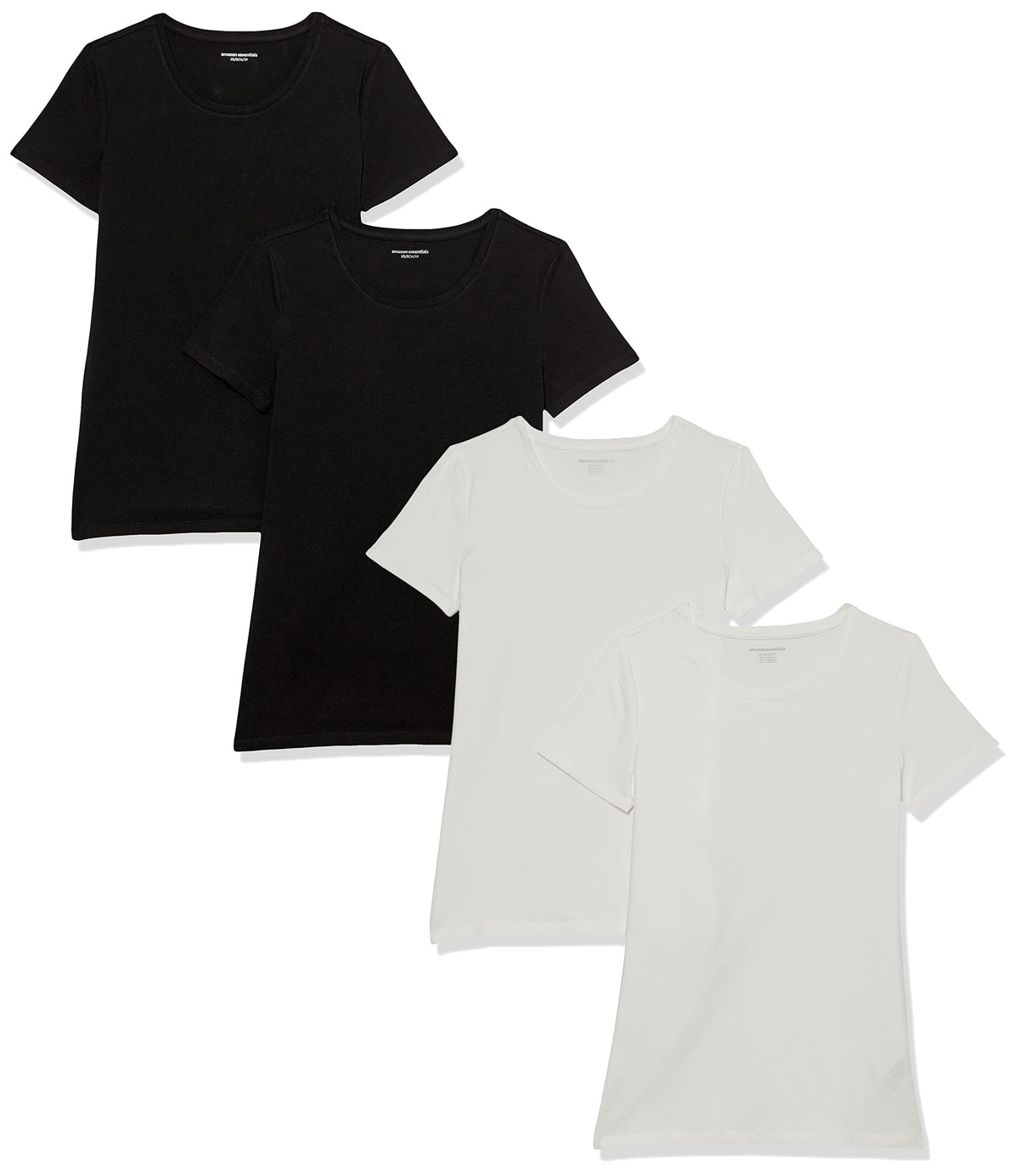 Amazon Essentials Women's Classic-Fit Short-Sleeve Crewneck T-Shirt, Pack of 4, Black/White, Medium