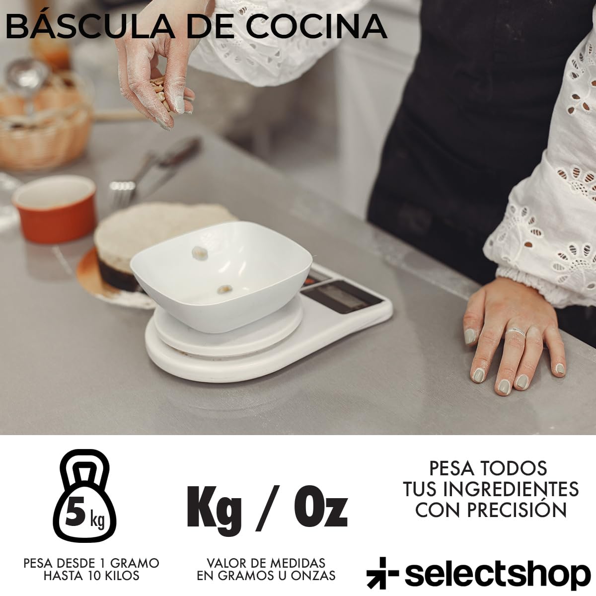 SELECTSHOP Bascula De Cocina Digital Para Alimentos Con Pantalla Lcd Precisa Pesa De Alimentos Base Plástica Portatil Bascula Gramera Digital Con Sensor Calibrador Pesa Joyas (NEGRO)