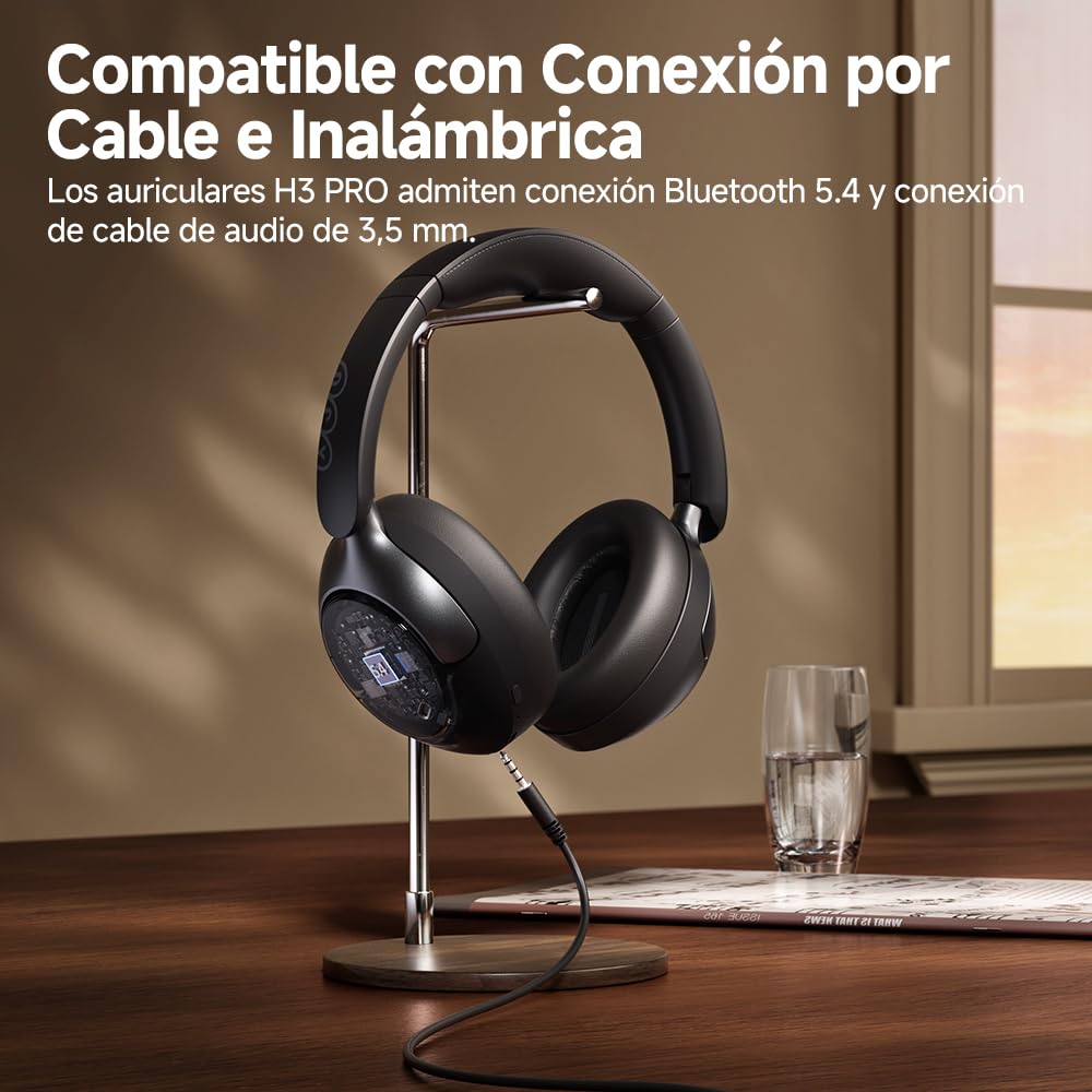 QCY H3 Pro Audífonos Inalámbricos Bluetooth 5.4, Híbridos Cancelación Ruido Activa hasta 99.6%, LDCA Hi-Res Audio, Diadema Plegables Auriculares Over-Ear con Microfono, Carga Rápida de 10 Minutos