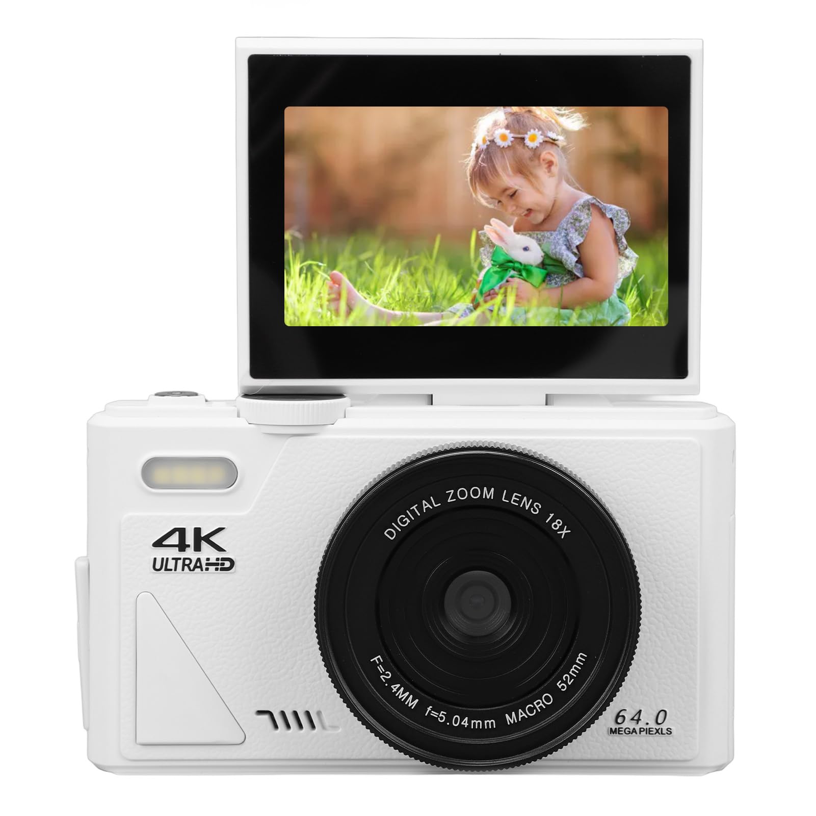 Cámara Digital Portátil de 64MP, Cámara 4K Vlogging para YouTube con Pantalla de 3 Pulgadas y Tarjeta TF de 32GB, Zoom Digital de 16X para Fotografía, Detección de Rostros, Lapso