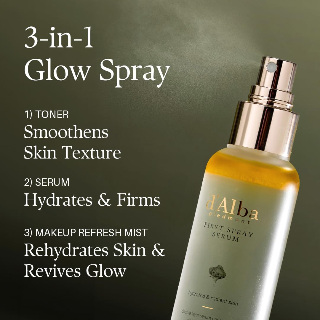 D’ALBA PIEDMONT First Spray Serum 100 ml – Suero Facial Hidratante en Spray con Trufa Blanca – Serum Hidratante Facial de Doble Capa para Piel Suave y Luminosidad Instantánea – Skincare Coreano Vegano.
