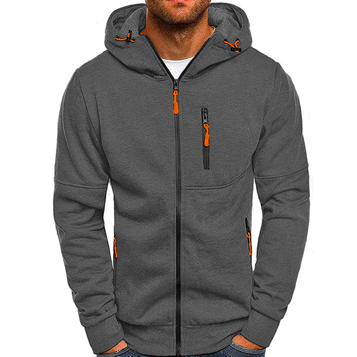SHVE SHENDY VENDY Sudadera con Capucha para Hombre Casual con Bolsillos Cierre Sudadera Hoodie para Deporte Gris Oxford Extra Grande