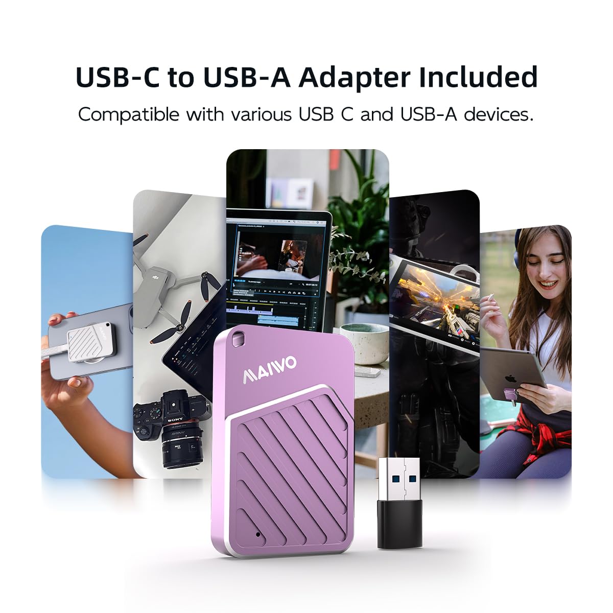MAIWO 1TB SSD portátil magnético 2050MB/s USB C 3.2 GEN2x2, unidad externa de estado sólido para iPhone 15/16/17/Macbook/Mac mini/iPad/Android/Windows, aluminio, compatible con grabación de video 4K