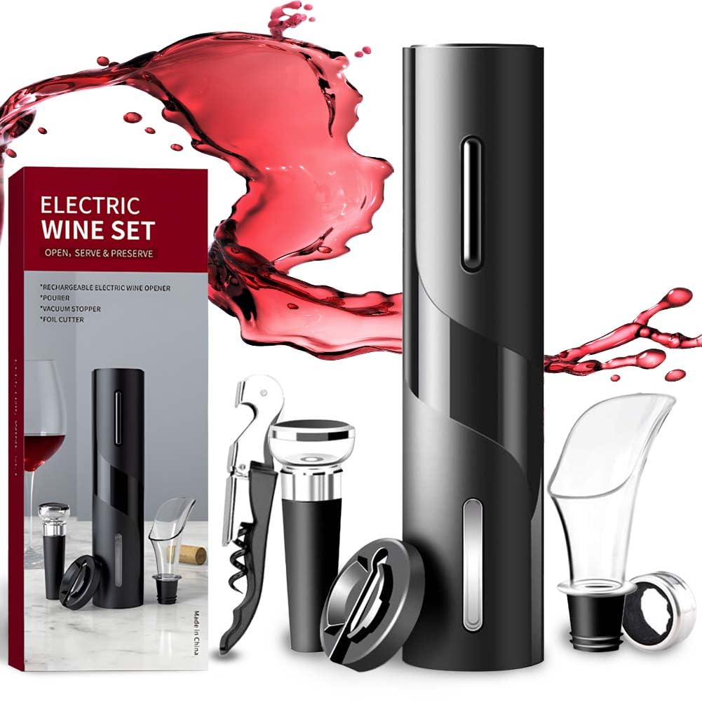 Sacacorchos Eléctrico de Vinos 6 En 1 AutomáTico de Abridor de Vino Eléctrico de Botella de Vino y Accesorios de Acero Inoxidable con Cortador de LáMinas Juego de Abridor de Eléctrico para Vino Cava