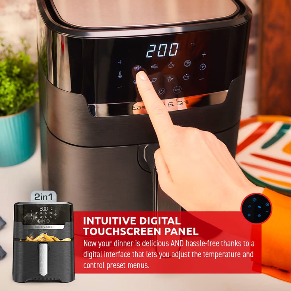 T-fal Freidora de Aire Digital Easy Fry & Grill, ¡La primera Freidora de Aire 2 en 1, con su función única de asar a la parrilla! Cuenta con 8 menús automáticos. Capacidad 4.2 L,EY505850