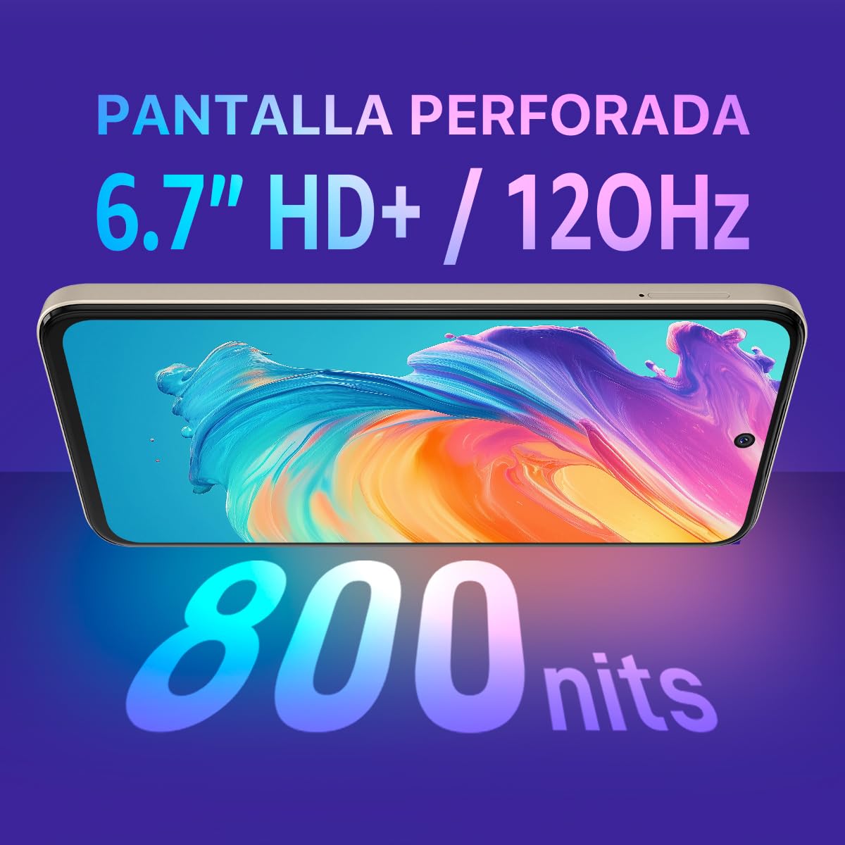 Celular ZTE Axon 70, 6.7” 120Hz, Cámara 108MP y 256GB+16GB RAM (6GB + 10GB dimámica), Batería 5000mAh, Dorado