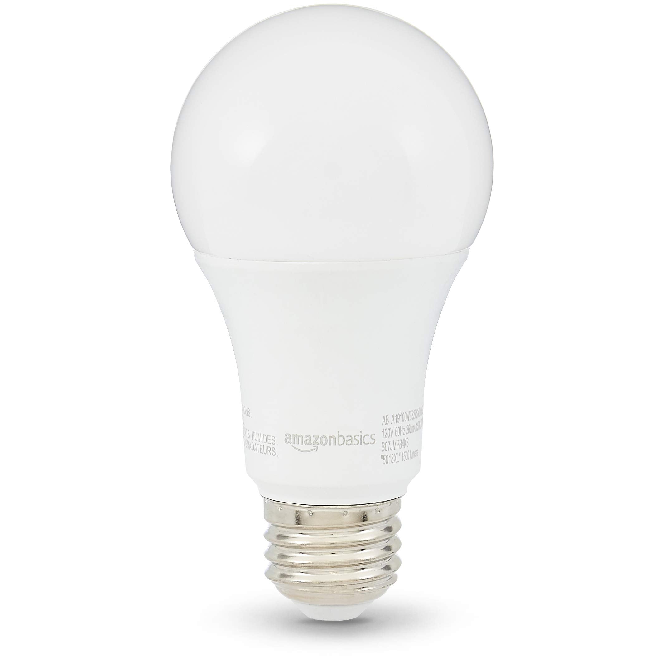 Amazon Basics - Focos LED A19 equivalentes a 100 W, blanco suave (2700 K), eficiencia energética 15 W, no regulable, vida útil de 10,000 horas, 6 unidades (paquete de 1)