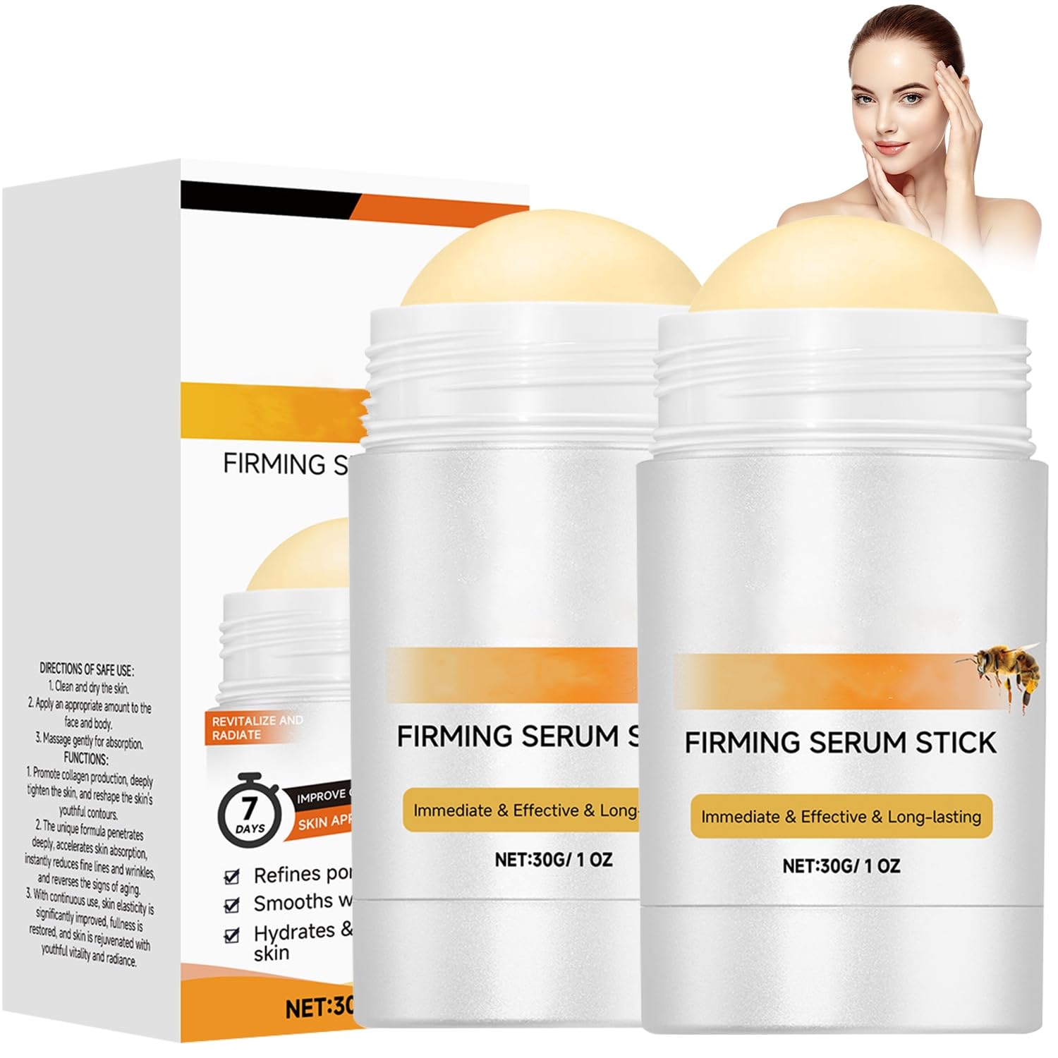 SINYI 2PCS Bee Firming Stick Serum，Suero Reafirmante En Barra, Crema Reafirmante Y Antiarrugas Avanzada, Hidratante , Levanta, Rellena Y Reafirma La Piel, Reduce Las Arrugas Y Las Líneas Finas, Restaura La Elasticidad De La Piel, Suero En Barra, Adecuado