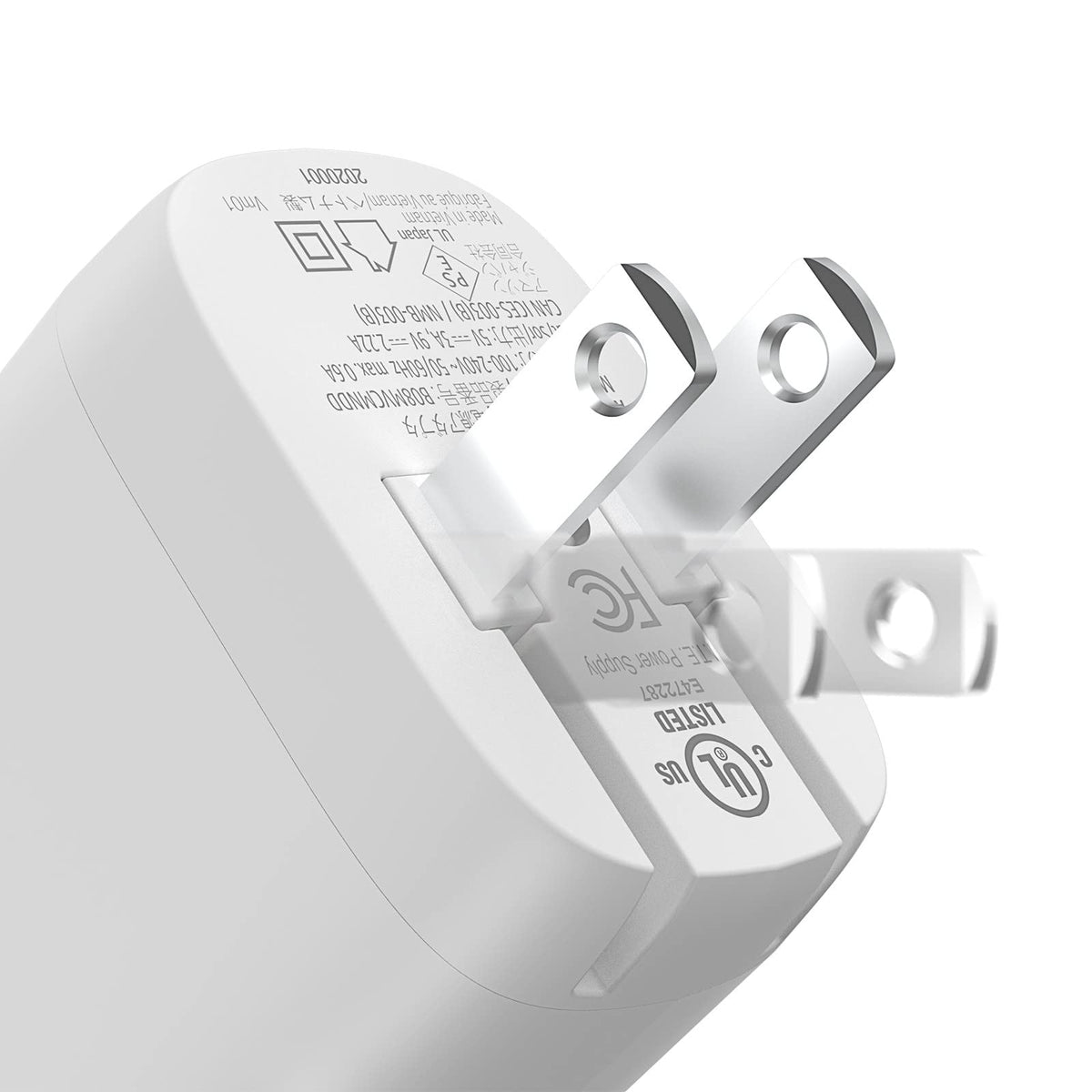 Amazon Basics - Cargador de Pared USB-C de un Puerto de 20 W con PD de Entrega de energía para Tablets y teléfonos, no PPS, 4.6 x 4.4 x 2.8 cm, Blanco