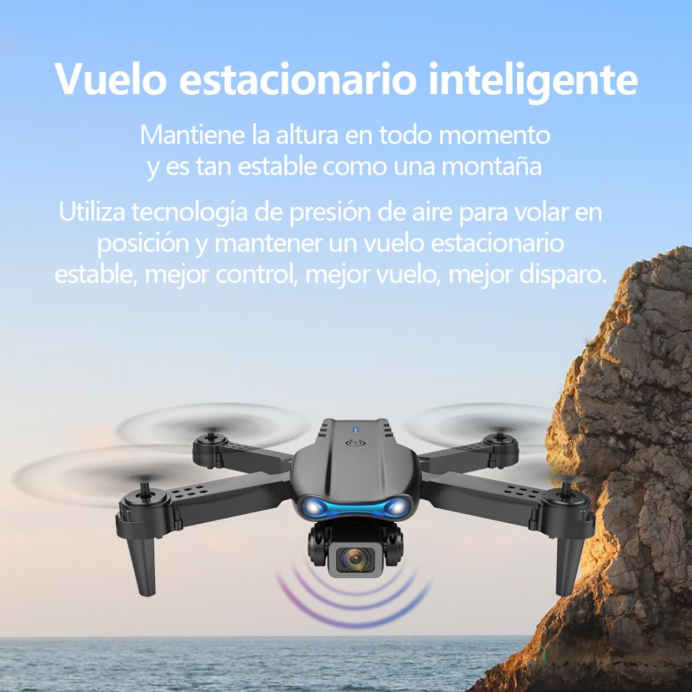 Dron con Cámara Dual, 360° Adjustable Eléctricamente Mini Drone para Principiantes, Drones con Cámara RC FPV WIFI 4k Cuadricóptero, Vuelo por Puntos de Referencia, Auto-Seguimiento, Giro 3D, Inicio con una Tecla, 3 Velocidades, 4 Baterías y Bolsa Portátil