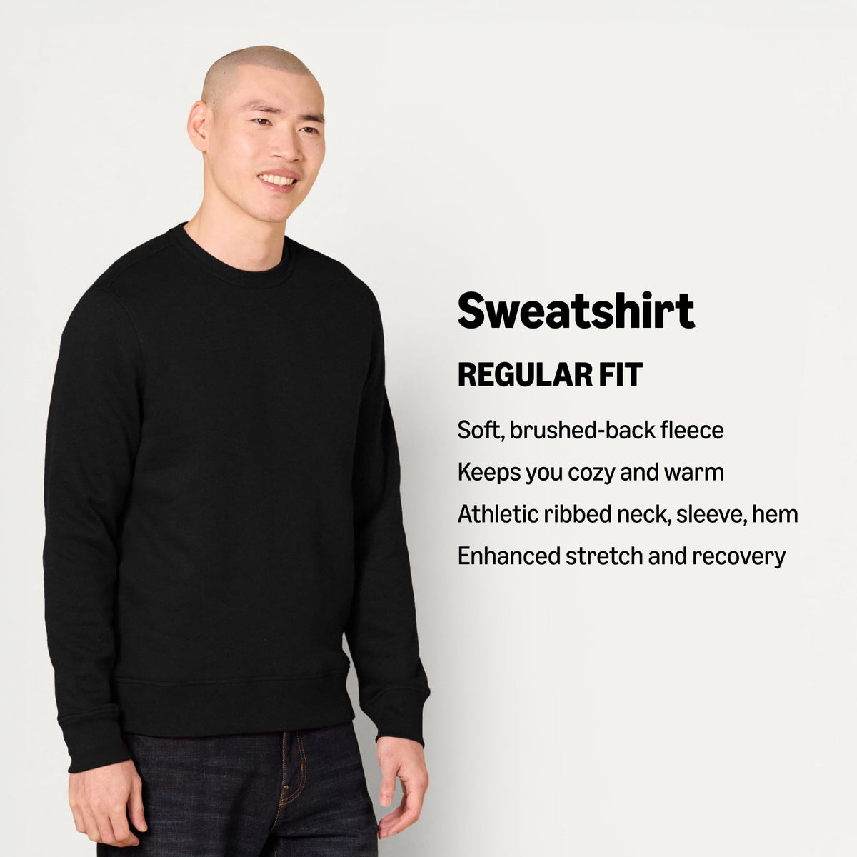 Amazon Essentials - Sudadera de forro polar con cuello redondo para hombre (disponible en tallas grandes y altas), color negro, talla M