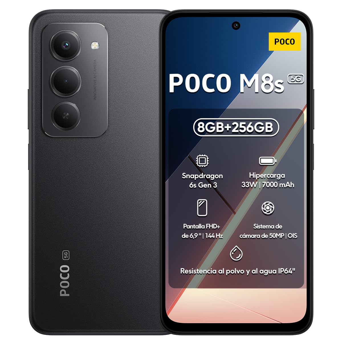 XIAOMI Celular Poco M8s 5G Versión Global, Snapdragon 6S Gen 3, Batería 7000mAh(typ), Pantalla 6.9'' FHD, Cámara 50MP, Carga Rápida 33W (Negro, 256, GB, GB, 8)