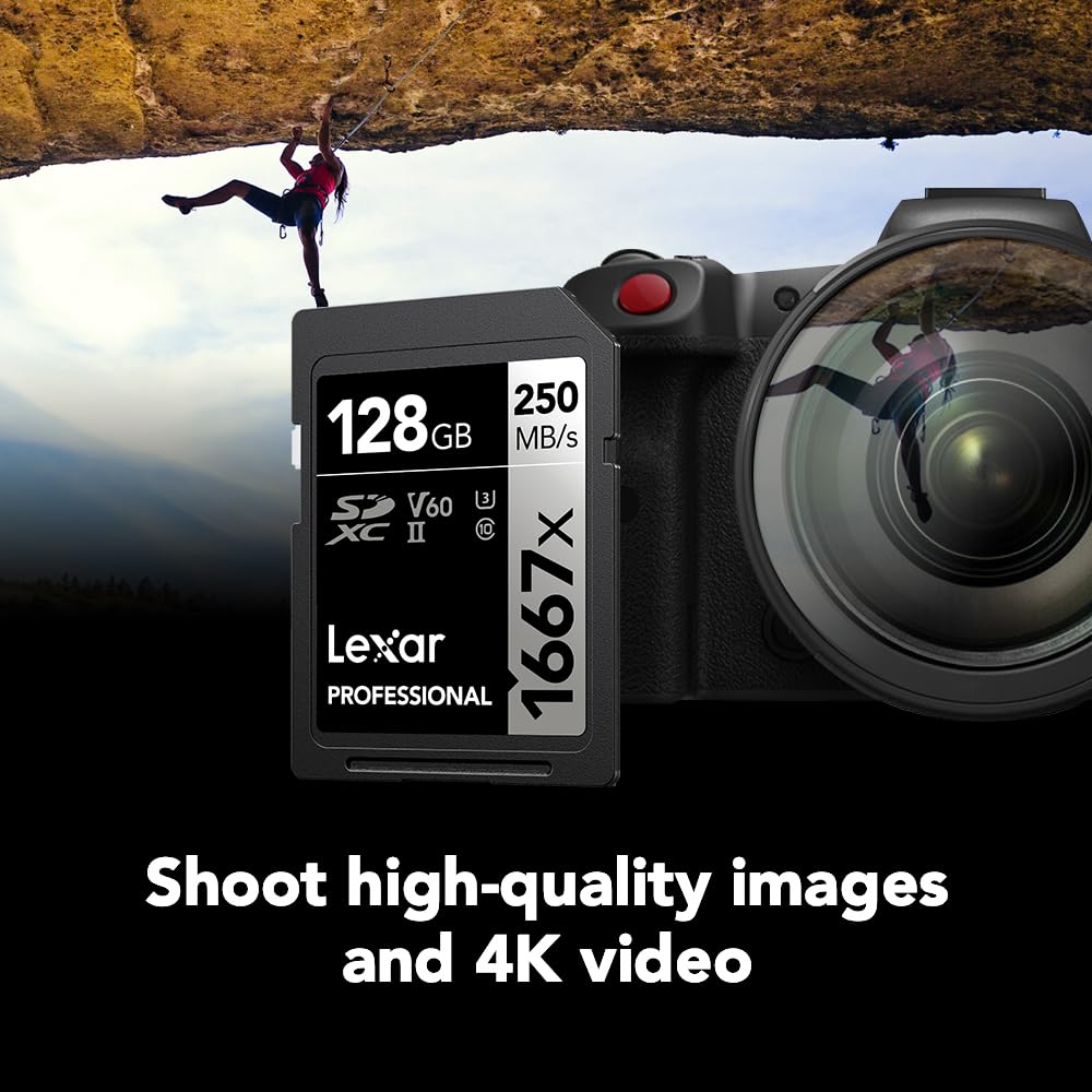 Lexar Tarjetas SDXC UHS-II Profesionales de 1667 x 128 GB (Paquete de 2) Lectura, hasta 250 MB/s para fotógrafos Profesionales, videógrafos, entusiastas (LSD128CBNA16672)