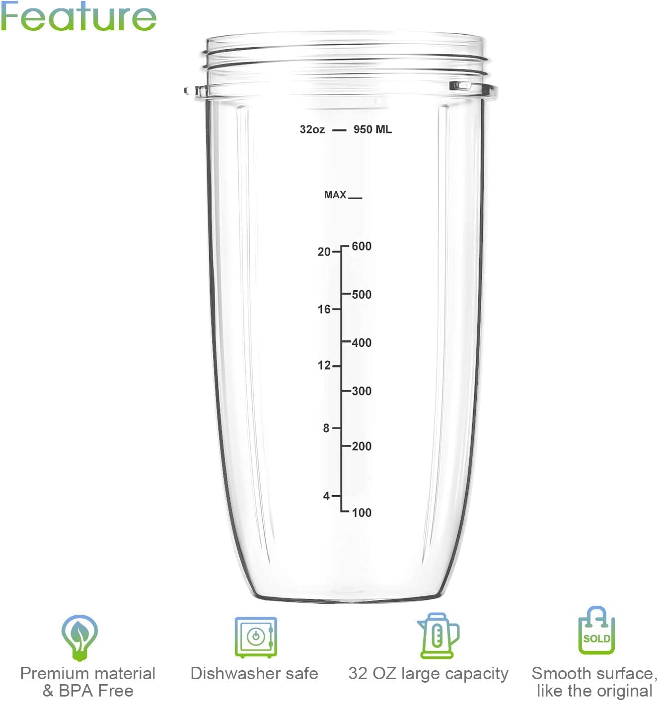 Juego de repuesto de vasos de licuadora y cuchilla, 7 piezas, 946 ml, 1 tapa abatible, 1 anillo de tapa y hoja extractora con 2 juntas de goma, compatible con licuadora NutriBullet de 600 W/900 W