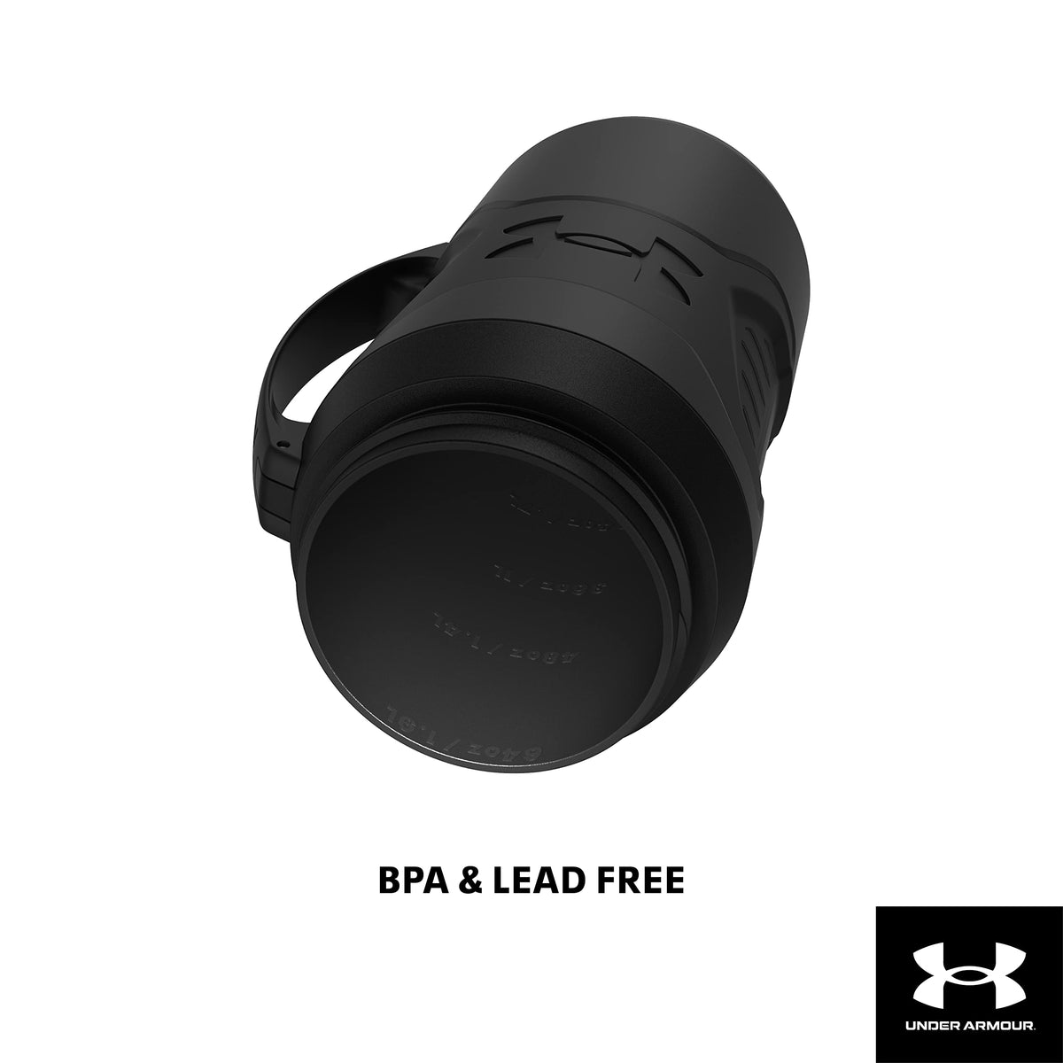 Under Armour Playmaker - Jarra deportiva, botella de agua con asa, aislamiento de espuma y resistente a fugas, 64 onzas, negro/negro