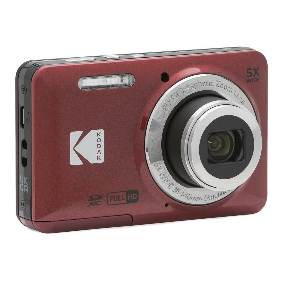 Cámara digital Kodak PIXPRO Friendly Zoom FZ55 (rojo) Paquete con tarjeta SD de 32GB, estuche para cámara y cargador de viaje para batería (4 artículos)