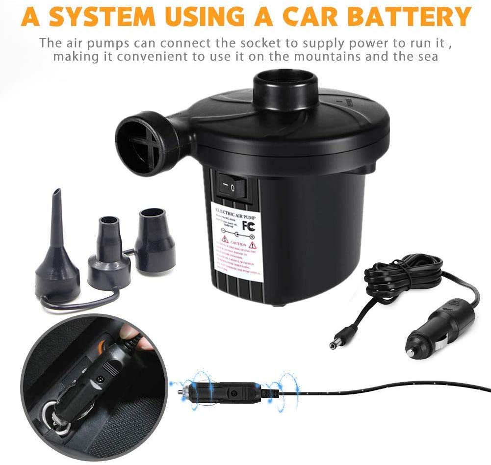 TBONEEY Bomba de Aire Eléctrico, Inflador Eléctrica Incluyendo 3 en 1 Deflación Automática y Bombeo Rápido adaptadores de Boquilla para Bolsas al Vacío, Colchón Hinchable, Juguetes Hinchable