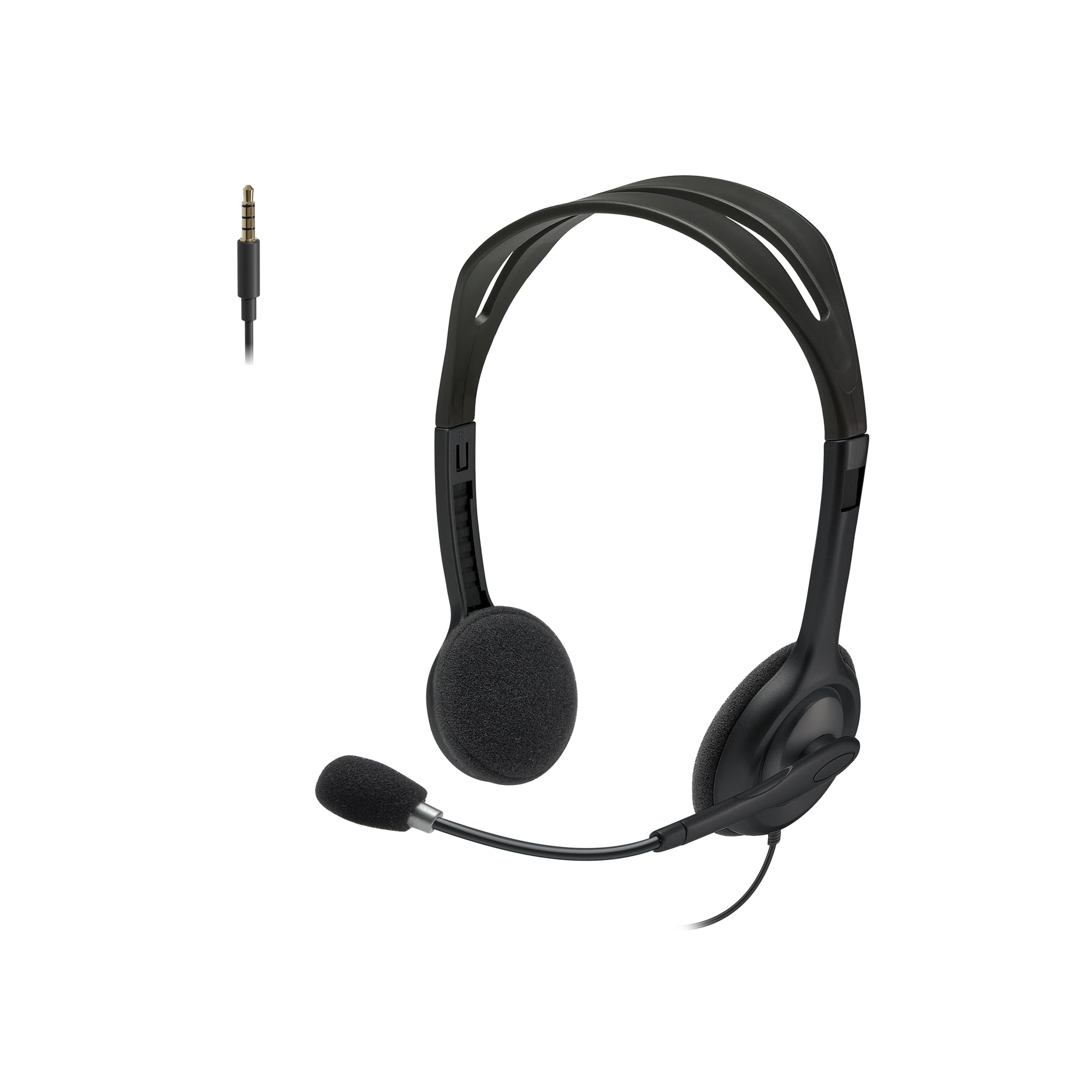 Logitech H111 Diadema con Cable, Sonido Estéreo con Micrófono Giratorio, Jack 3,5mm, PC/Mac/Portátil/Smartphone/Tablet - Negro