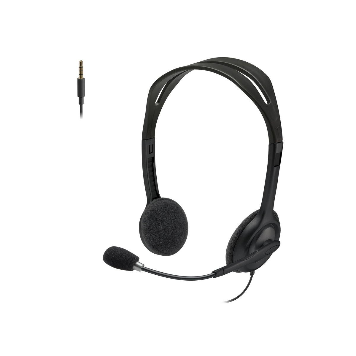Logitech H111 Diadema con Cable, Sonido Estéreo con Micrófono Giratorio, Jack 3,5mm, PC/Mac/Portátil/Smartphone/Tablet - Negro