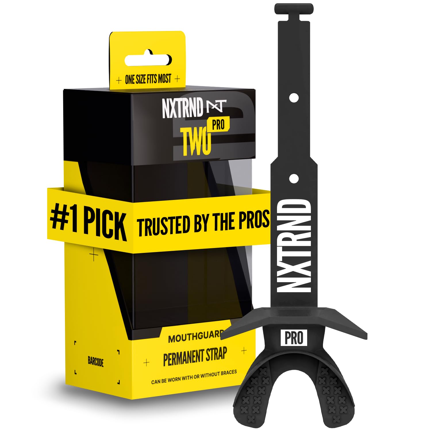 Nxtrnd Two Pro - Protector bucal de fútbol, correa permanente, para adultos y jóvenes (negro)