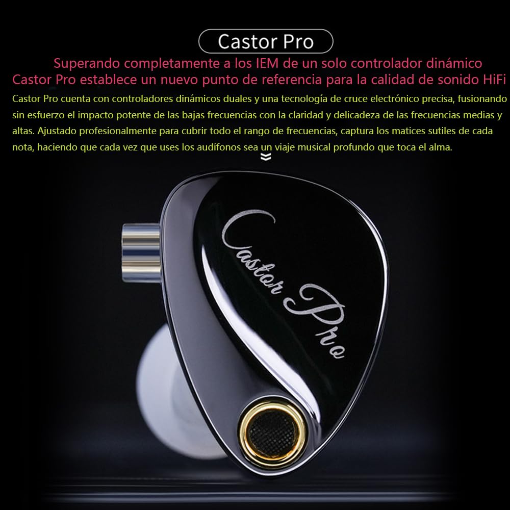 Zengli Kz Castor Pro Auriculares de Alta fidelidad 2 Armadura Equilibrio tunable Alta Gama dinámicos Auriculares (Bajos mejorados) (Negro,con micrófono，4 Accesorios)