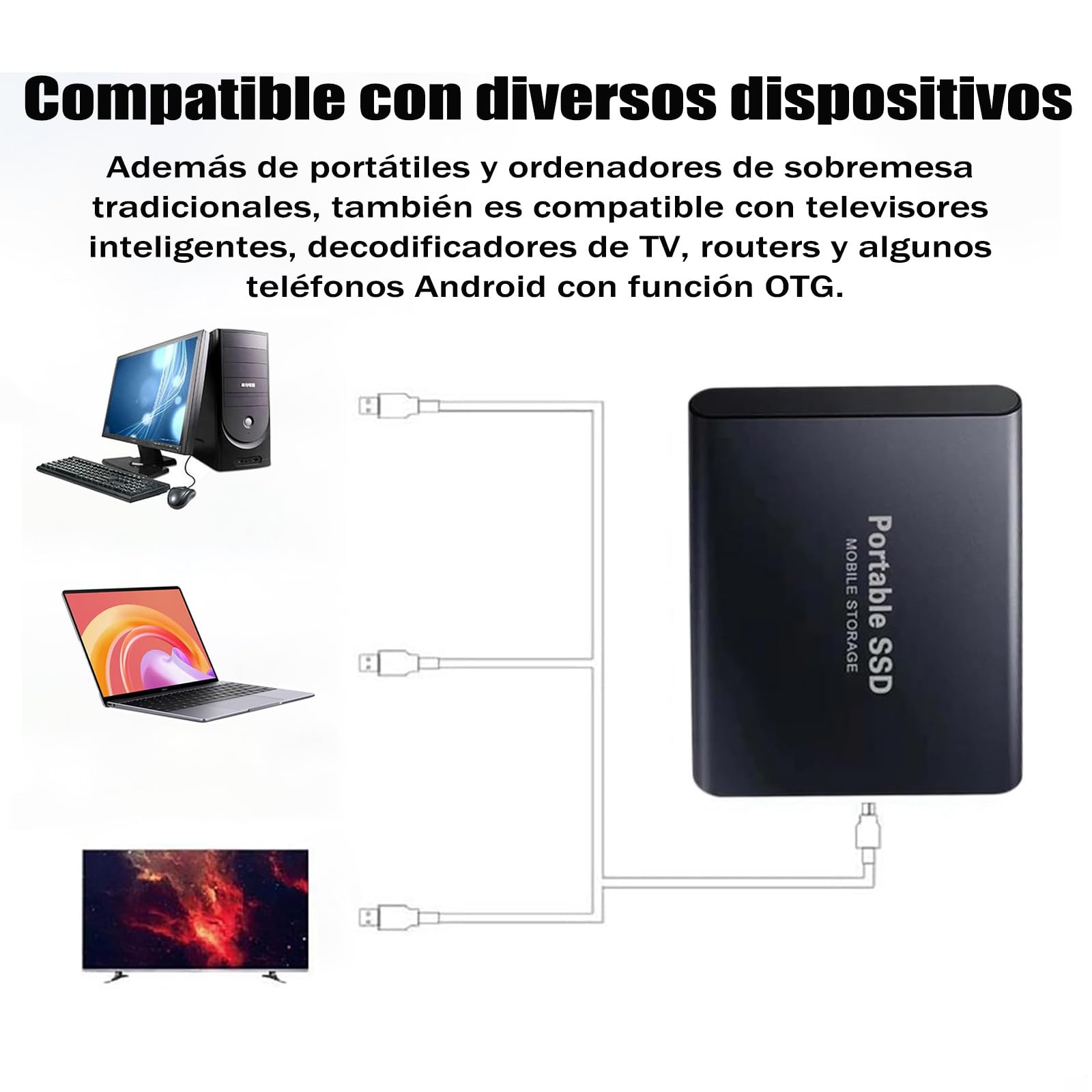 YEVDCVZX Disco Duro Externo 2 TB ssd,Memoria Externa con Cable USB 3.1 y Adaptador para Celulares,Alta Velocidad de Almacenamiento de Dato,Compatible con Portátil,Smartphone,Mac y PC (Plata, 2, TB)