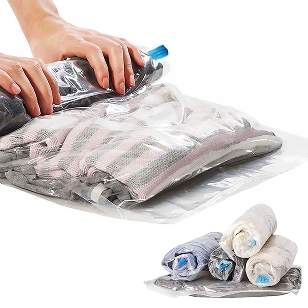 10 bolsas de Almacenamiento al vacio,Bolsas Vacio Ropa Enrollada a Mano, Bolsa Vacio Ropa Resistente Reutilizable Impermeable, 3 Tamaños (70x50cm, 60x40cm, 50x35cm)