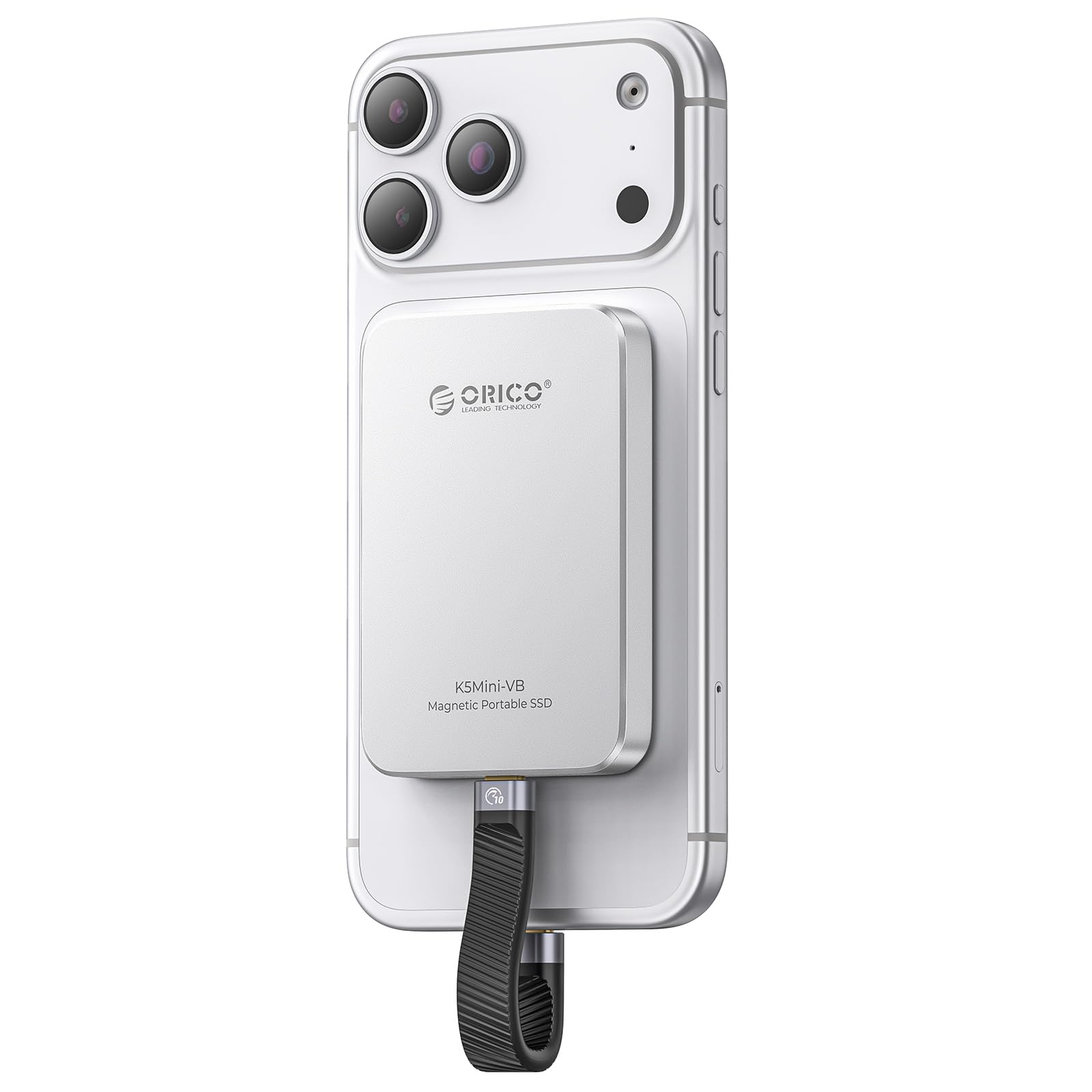 ORICO SSD Externo Magnético de 480GB, Aleación de Aluminio, hasta 460MB/s, Amplía el Almacenamiento para iPhone 17 Pro MAX, Compatible con MagSafe, Smartphones USB-C - K5MINI Plata