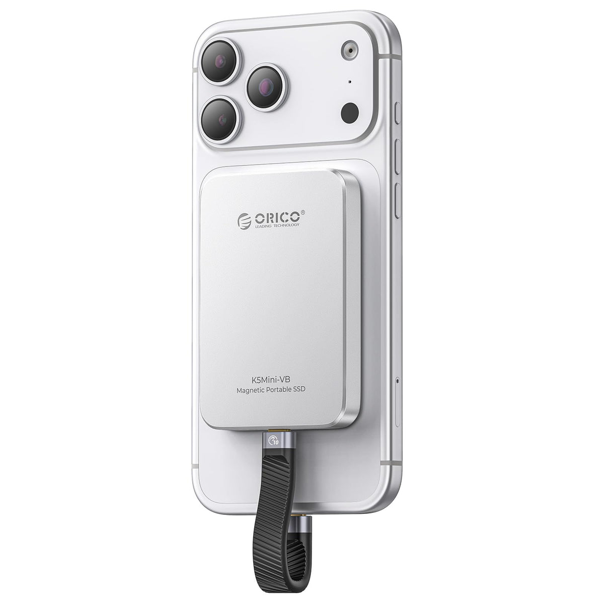 ORICO SSD Externo Magnético de 480GB, Aleación de Aluminio, hasta 460MB/s, Amplía el Almacenamiento para iPhone 17 Pro MAX, Compatible con MagSafe, Smartphones USB-C - K5MINI Plata