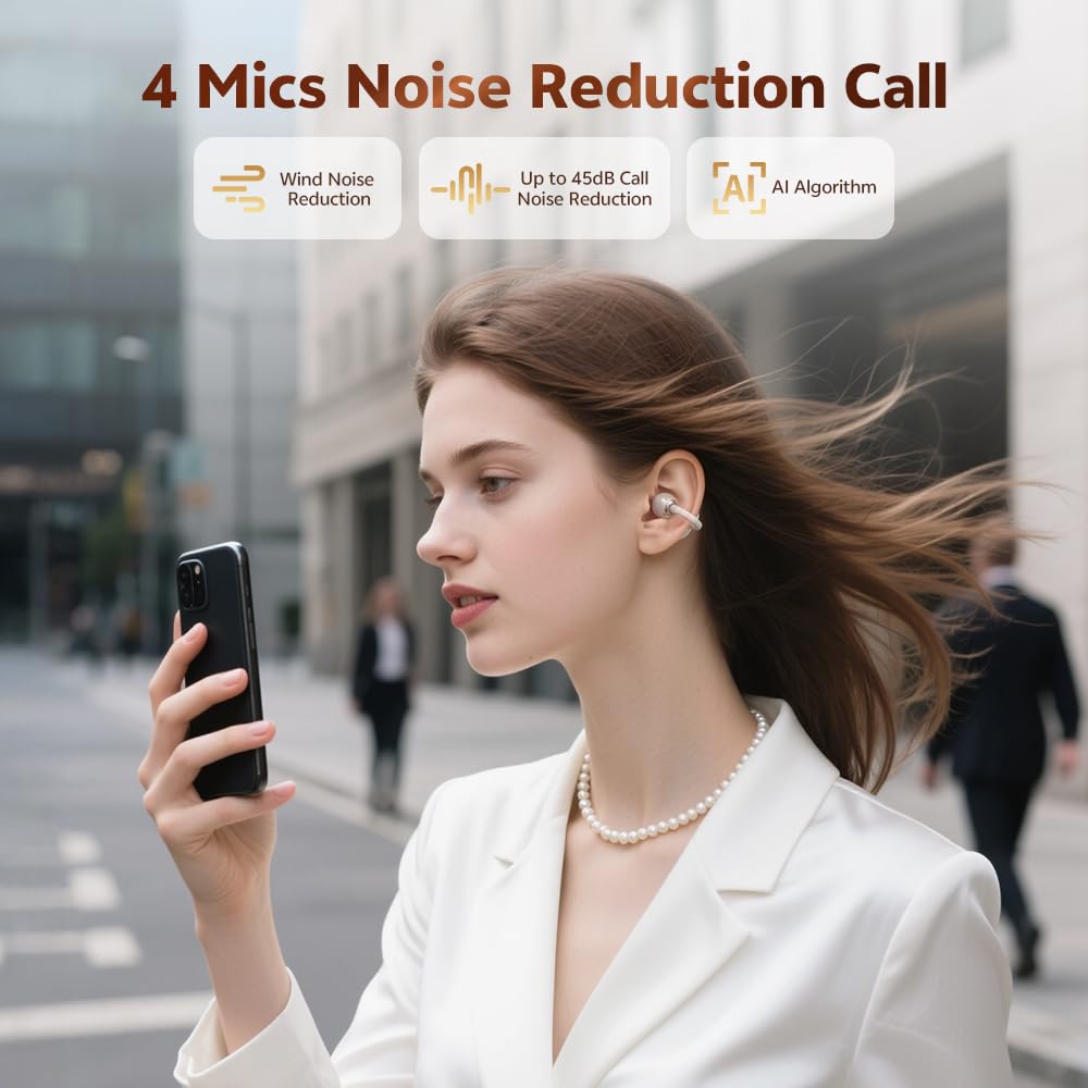 QCY Crossky C50 Audífonos Inalámbricos Deportivos, Bluetooth 6.0 Audífonos Oído Abierto con Clip y 4 Micrófono ENC, Impermeable IPX5, Multiconexión Auriculares para Correr/Gym