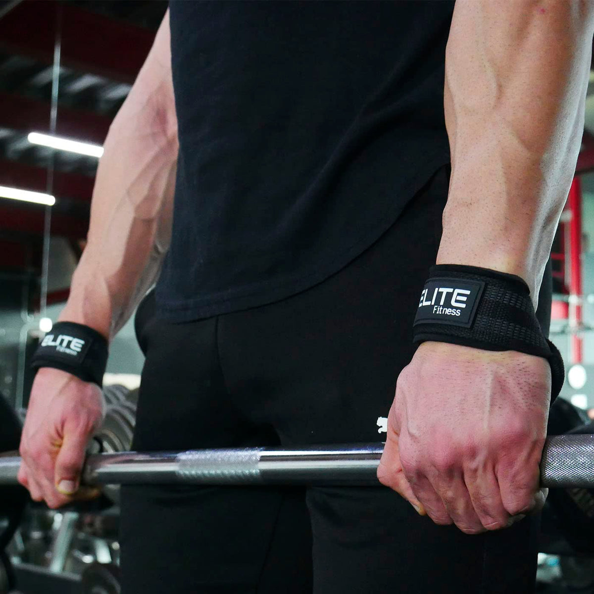 Elite Fitness Correas acolchonadas para Levantamiento de Pesas, Straps para Gimnasio (PAR), Correas de Soporte, Straps de Gym para Proteccion de Dedos y muñecas (Negro)