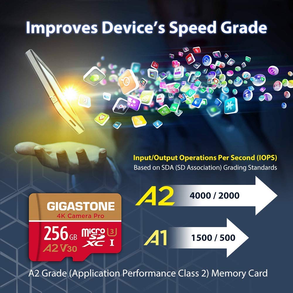 [5 Años Gratuitos de Recuperación de Datos] Gigastone 256GB Tarjeta Micro SD, Grabación de 4K video para GoPro, Cámara de Acción, DJI, Drone, Nintendo-Switch, 100/60MB/s Lec/Esc, UHS-I U3 A2 V30 C10