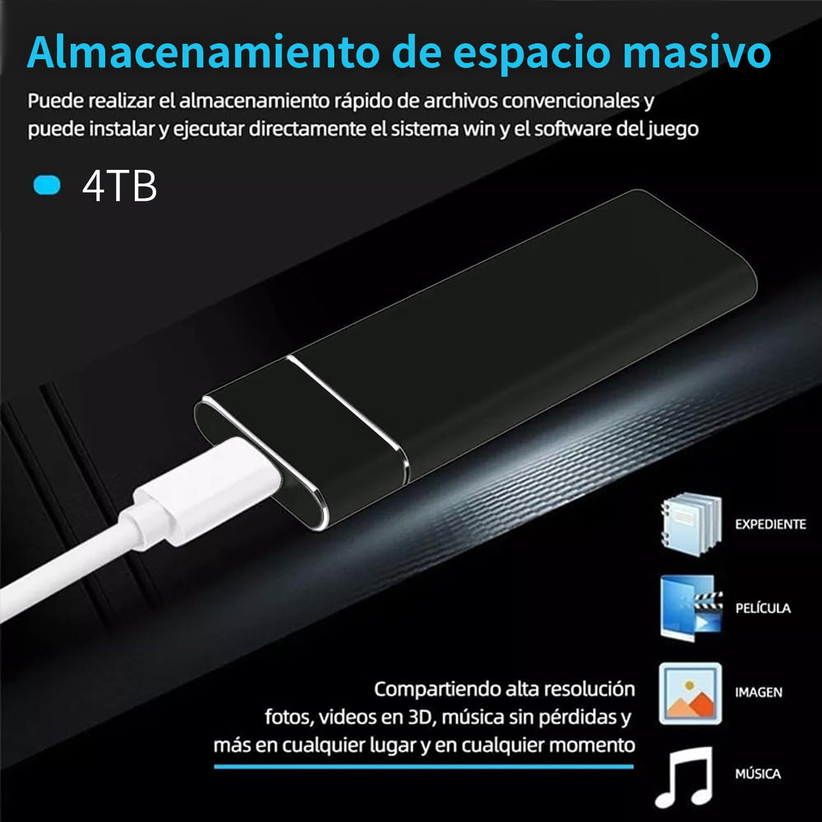 NOVAKA Disco Duro Externo SSD de 4TB con USB 3.0, Ultra Delgadode Gran Capacidad, Alta Velocidad de Almacenamiento de Datos, Compatible con Portátil, Mac y PC