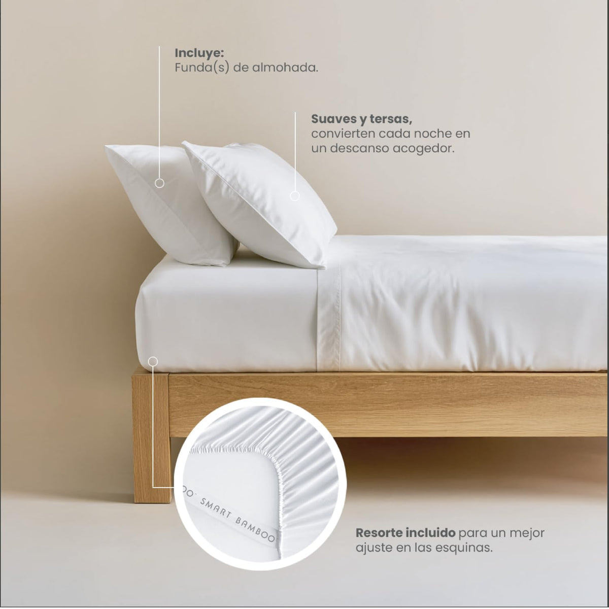 Smart Bamboo: Juego de Sábanas 100% Microfibra con Doble Cepillado para una Mayor Suavidad / 1800 Hilos de Alta Calidad/Ligera y Súper Suave de Fácil Cuidado (Blanco, King Size)